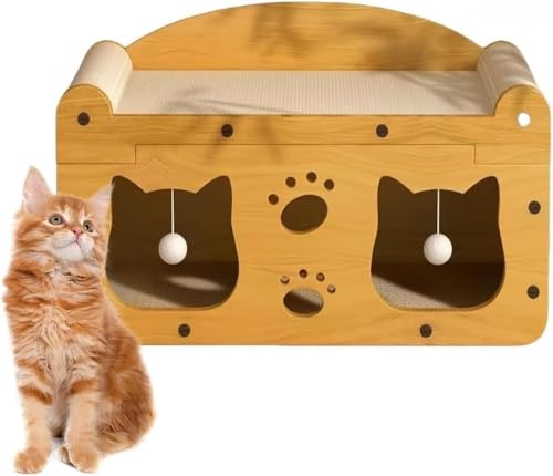 GUAIMILキャット猫爪研ぎ ハウス 階段 猫 爪研ぎハウス 大型 猫 ダンボールハウス おしゃれ 猫 爪研ぎ 段ボール 大きめ 猫ハウス 木製 夏 猫 爪研ぎベッド 屋内 爪研ぎ 猫 ダンボール 2段 キャットハウス 隠れ家 (C)