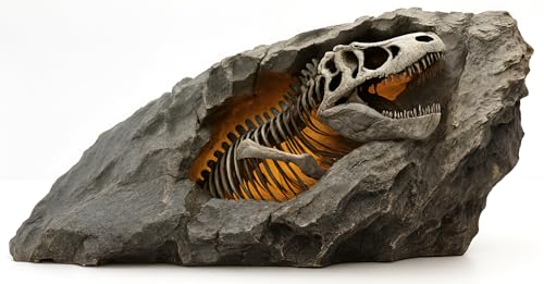 VEOJEIN Jurassic Cave 3D Dinosaur Fossil Skeleton in Rock Display Realistic T-Rex Fossil Replica Cave Sculpture Prehistoric Artifact Collectible, Dinosaur Gift, Unique Paperweight & Office Decor