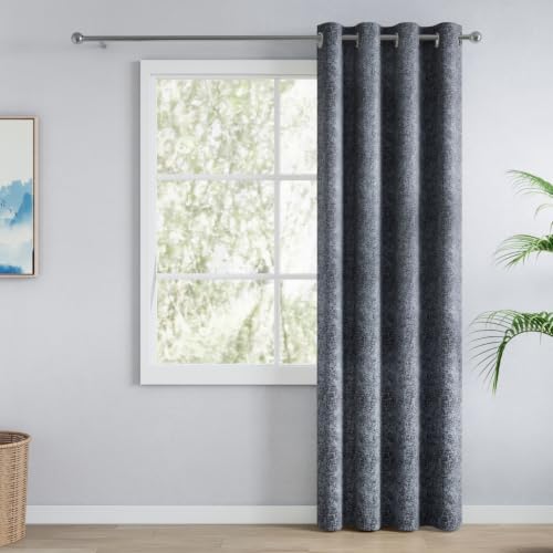 Image of haus & kinder Metallic Blackout Jacquard Door Curtain 7 Feet Long Pack of 1 | 100% Room Darkening Luxe Metallic Teal 130 x 213 cm