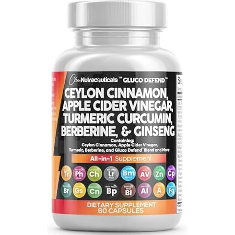 Clean Nutraceuticals Ceylon Cinnamon Turmeric Apple Cider Vinegar Ginseng Berberine Plus Bitter Melon Gymnema Milk Thistle Fenugreek Cover