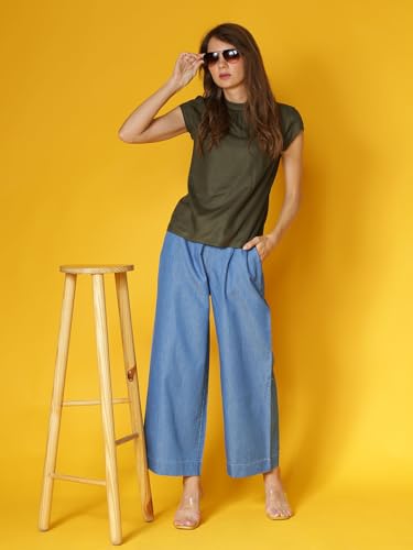 Image of NOVIO Cotton Blend Women Mid Rise Fashion Palazzo for Women