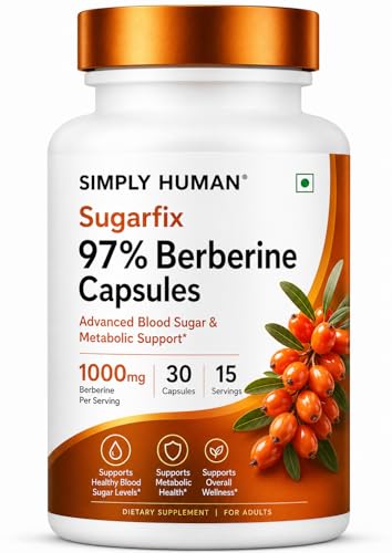 Image of Simply Human Berberine 1000mg Capsules for Blood Sugar & Metabolic Support | 97% Pure Berberine Extract | Supports Healthy Glucose Levels, Cravings & Energy | 30 Veg Capsules