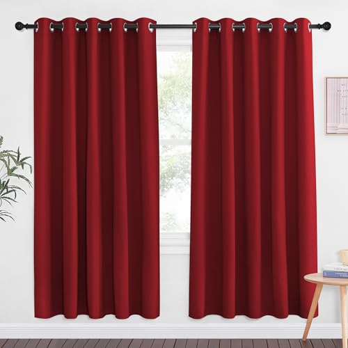 NICETOWN Burgundy Red Blackout Curtains for Bedroom 72 Inches Long, Thermal Insulated Room Darkening Grommet Window Curtains for Living Room Nursery, 66 inch x 72 inche, 1 Panel