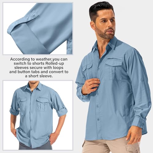 Men's Sun Protection Hiking Fishing Safari Shirt Long Sleeve Outdoor Cool Quick Dry Cargo Shirts4