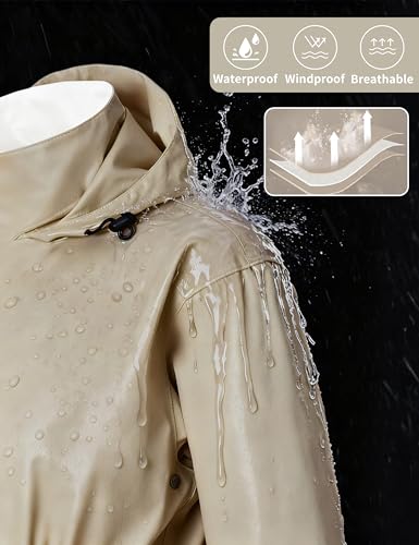 RAINFREEM Regenanzug für Damen, wasserdichte Regenjacke und Hose mit reflektierender Spitze, Regenbekleidung für alle Sportarten, Anti-Sturm, Khaki, Medium