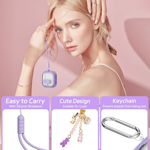 Image of Ekoonpft for AirPods 4 Case 2024, Secure Lock Design Clear Cases for Apple AirPods Pro 4th Generation for Women Girly, Soft Cover with Cleaner,Silicone Wrist Strap,Cute Candy Keychain,Carabiner