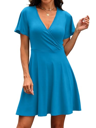 Image of RUMIA Women Casual Dresses Wrap V Neck Dress A-Line Summer Sundress Fashion