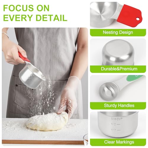 Magnetic Measuring Cups and Spoons Set | 16-Piece Stainless Steel Baking Essentials (8 Cups +7 Spoons + 1 Leveler) with Space-Saving Design | Cookware Gift Idea - Image 6