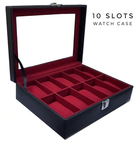 Image of Luxury Watch Box in Leatherette and Suede (Wine pearl)