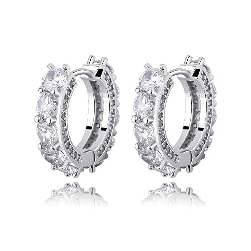 TOPGRILLZ Gold Plated Hoop Earrings For Men 14K Golden Silver Plated 5A+ Cubic Zirconia Huggie Earrings Cartilage Hypoallergenic Cuff Earrings Trendy