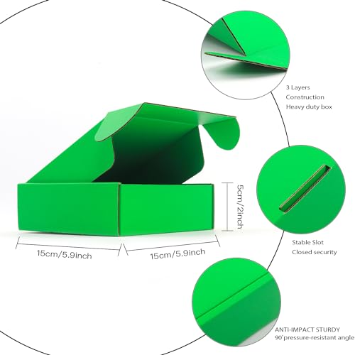 Image of Cardboard Boxes,15 Pack Shipping Boxes 6x6x2 Recyclable Mailing Boxes Colored Corrugated Cardboard Box Small Storage Boxes for Shipping, Mailing, Gifts Packaging (Green)