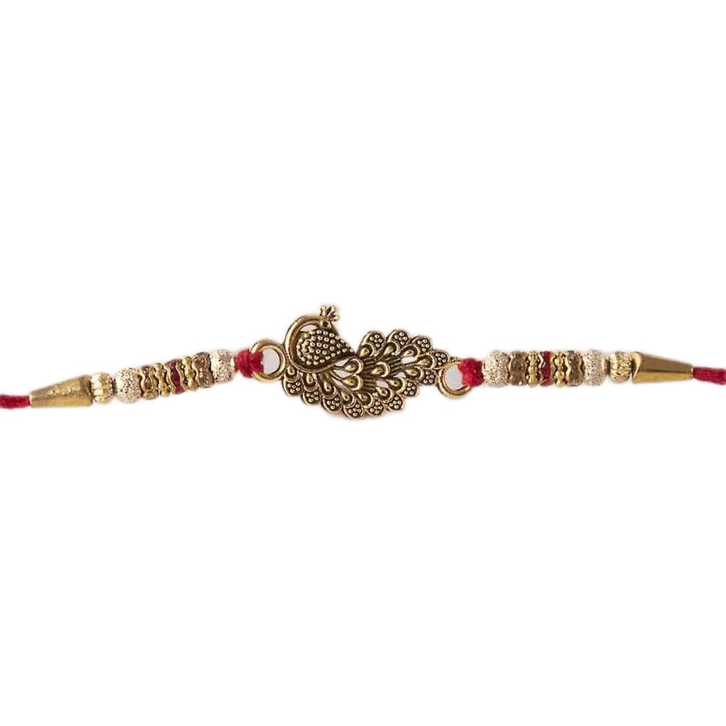 eCraftIndia Golden & Red Beautiful Peacock Designer Rakhi with Roli Chawal Pack - Rakhi for Brother, Bhaiya, Bhai (B0C6PYD2SZ) Amazon Price History, Amazon Price Tracker