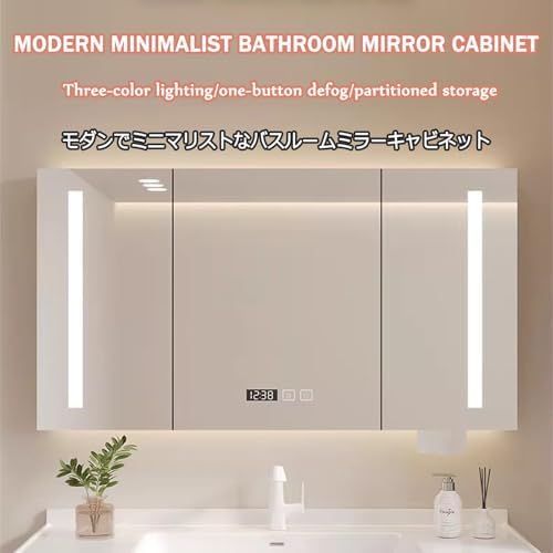 Wall Mounted Bathroom Mirror Cabinet with Defogger, Waterproof Storage Cupboard, High-Definition Reflective Surface, Black, 118x70cm/46.4x27.5in, Moisture-Proof Design