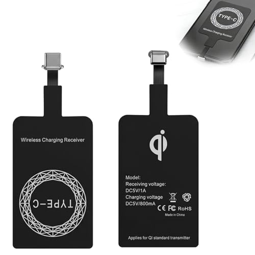 Connettore di tipo C rinforzato: il connettore USB-C è progettato con materiali flessibili e resistenti per resistere a ripetute pieghe. Questo ricevitore di ricarica wireless di tipo C è compatibile con la maggior parte dei cellulari Android con porta centrale, garantendo una connessione stabile e una trasmissione di potenza efficiente su qualsiasi dock di ricarica Qi
