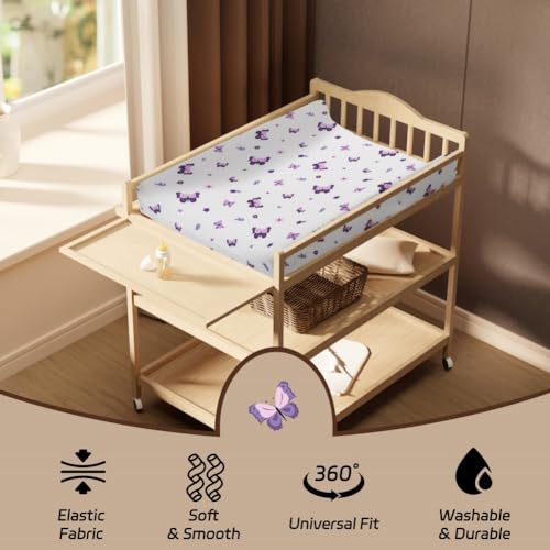 Image of 4 Pack Butterfly Baby Crib Sheets for Baby Girls Purple Crib Fitted Sheets for Standard Size Crib and Toddler Mattress Soft and Breathable (Changing Pad)