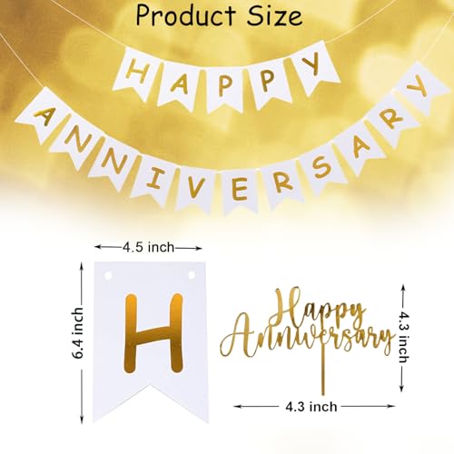 Image of Happy Anniversary Banner Balloons Wedding Love Party and Background Indoor Outdoor Decorations (Banner+Toppers)