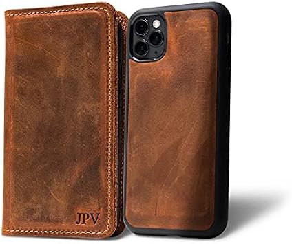 PEGAI 100% Leather Personalized Wallet Case for iPhone 13 PRO Max, with Card Holder, Screen Protector, Handmade, Protective, Magnetic, Wallet Phone Case | McLean Mahogany