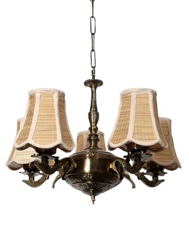 Image of Devansh 05 Lights Bamboo Vintage Shade with Antique Golden Chandelier -S