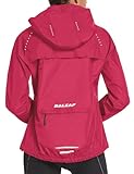 baleaf Women's Running Rain Jackets Waterproof Windbreaker Windproof Lightweight Cycling Jacket Reflective Packable Hooded Rosy L