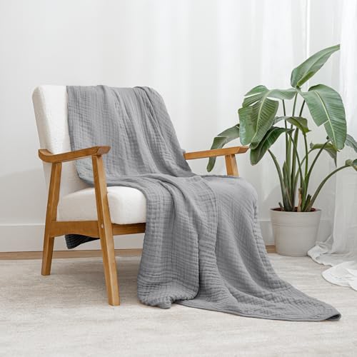 Image of Comfy Cubs Muslin Blanket for Adults Twin 90 inch x 66 inch - 6 Layer Soft, Breathable & Lightweight Muslin Adult Blanket - Machine Washable & Designed in The US Bedding for All Seasons - Heather Blue