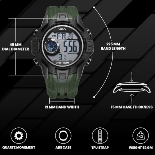 Image of V2A Digitron 2117 Sports Watch for Men & Boys | Alarm, Stopwatch, 12 /24H | 3 ATM Water Resistant | Luminous Display | Gifts for Men & Boys