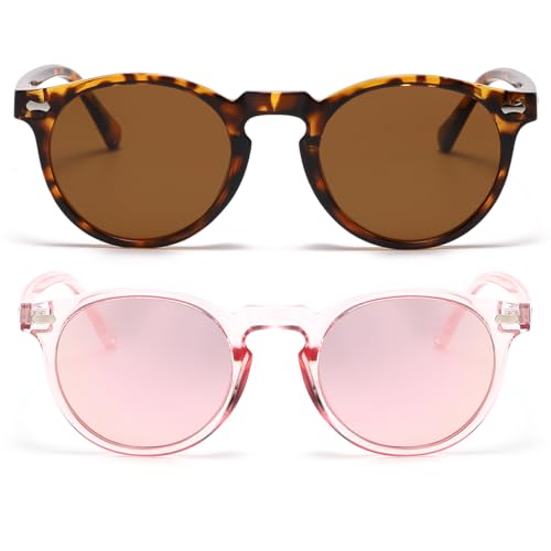 Image of JOVAKIT Vintage Kids Polarized Sunglasses for Girls Boys Age 2-9, Round Sun Glasses for Children UV400 Protection