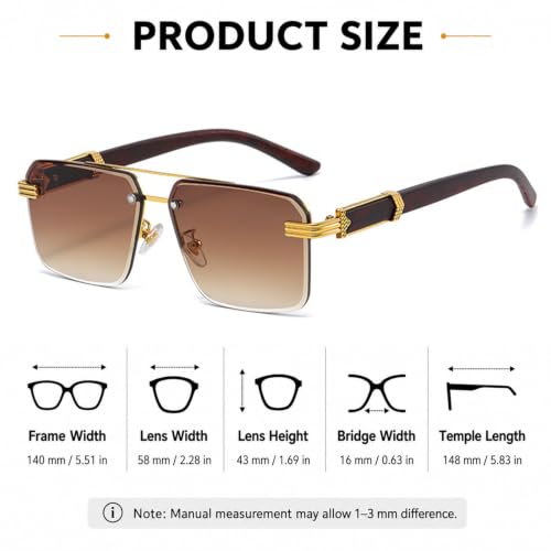 Image of Aviator Sunglasses for Men Women Half Frame Vintage Shades UV400