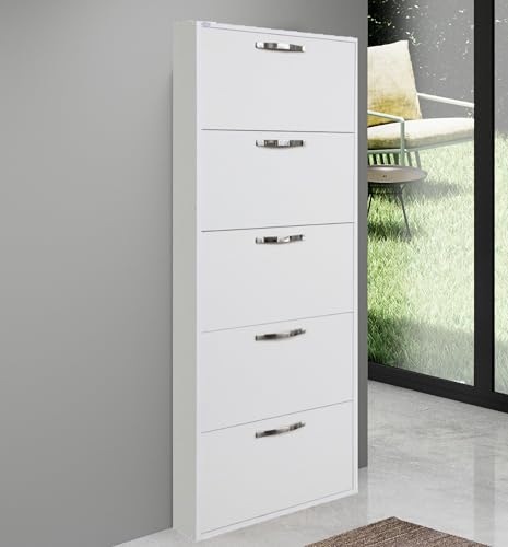 Linea Azzurra Scarpiera Serena in Legno Nobilitato Melaminico 5 Ante e Ripiani 180x65x15cm Made in Italy per Ingresso, Soggiorno, Camera da Letto