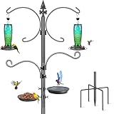 Bird Feeding Station, 76 Inch Heavy Duty Bird Feeder Pole Stand for Outdoors Hanging Outside Wild Birdfeeder with 4 Hook, Birds Bath, Mesh Tray, 1 Pack