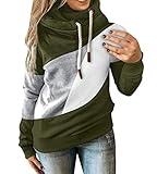 Onsoyours Damen Hoodies Farbblock Sweatshirt Kariert Pullover Casual Kapuzenpullover Langarm Shirts Mit Kapuze Cross Over Kragen Sport Outerwear B Grün M