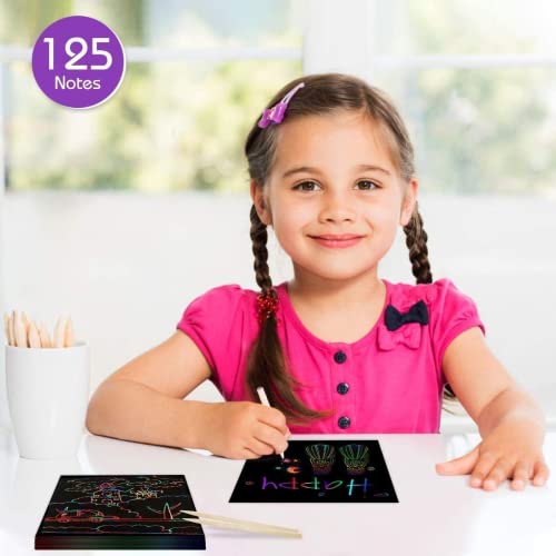 ZMLM-Rainbow-Scratch-Mini-Art-Notes-125-Magic-Scratch-Paper-Note-Cards-for-Kids-Toy-Arts-Crafts-DIY-Party-Favor-Supplies-for-Girls-Boys-Birthday-Halloween-Christmas-Stocking-Stuffer-Gift-Box