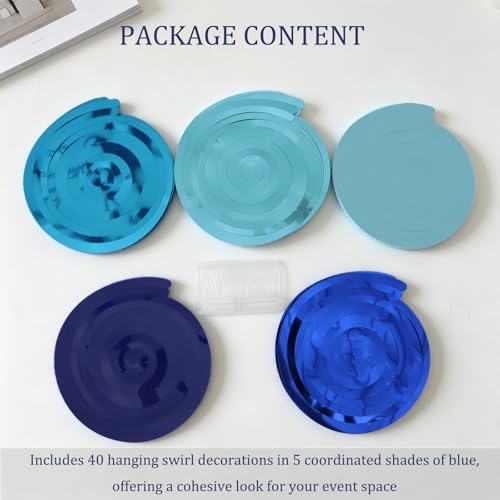 Image of 40Pcs Blue Hanging Swirls Party Decorations Plastic Spirals Streamers Foil Ceiling Decor for Birthday Baby Shower Blue-Themed Parties Office Classroom Home, 5 Colors