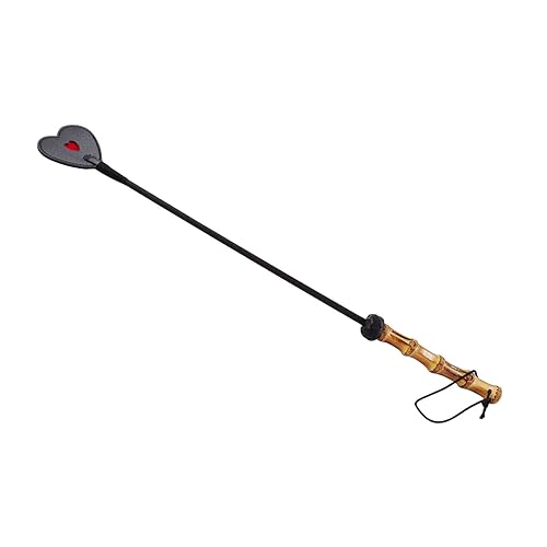 BDSMNOOK Black Horse Riding Whip, 22.83 Inch Handmade Riding Crop, Perfect for Training Shows and Costumes Equestrian Horse Whip, PU Black-Red Heart Head with Non-Slip Bamboo Joint Handle