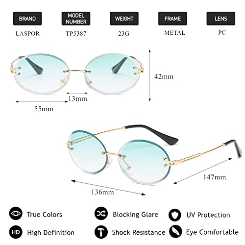 Image of LASPOR Retro Oval Sunglasses for Women Men Fashion Vintage Gold Metal Frameless Rimless Glasses Tinted Lens UV400 Protection
