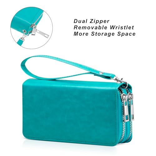 Image of Cellphone Wallet for Women Dual Zipper Long Purse with Removable Wristlet