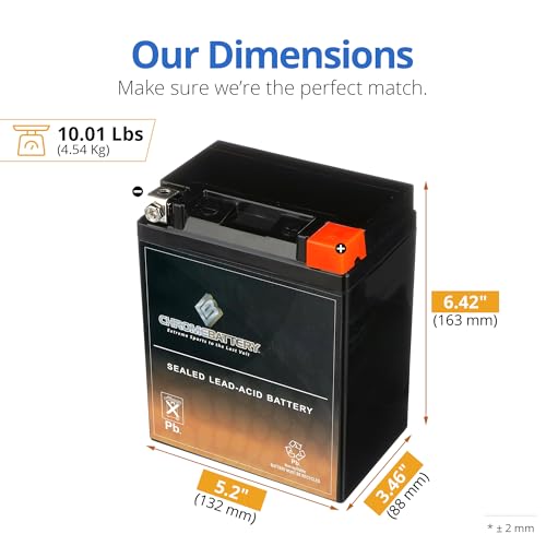 Image of CB CHROMEBATTERY YTX14AHL-BS 12 V 210 CCA AGM - Maintenance-Free 14 Ah Battery for ATV, Motorcycle, Scooter, UTV - T3 Nut & Bolt Terminal - Fits Polaris Scrambler 90, Honda Spree, Kawasaki KLX110