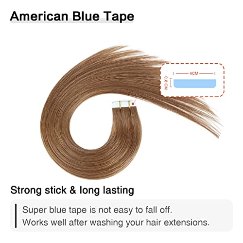 Image of SUYYA Tape In Hair Extensions Human Hair 16 Inch #8 Light Brown