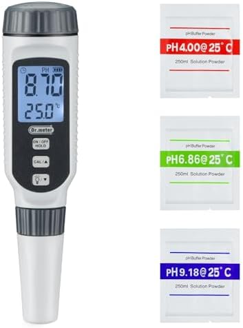 PH Meter, Dr.meter Upgraded 0.01 Resolution High Accuracy PH Tester with Backlit Two-Color LCD Display and ATC, 0-14pH Measurement Range with Data Hold Function Digital pH Tester Pen-PH838
