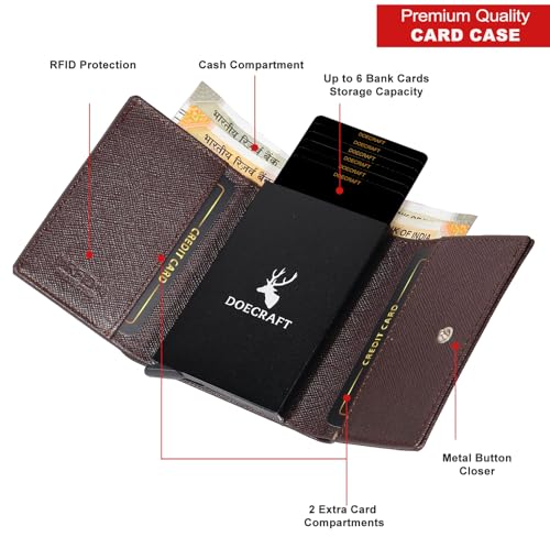Image of Men's Genuine Leather RFID Wallet | Premium Slim Red Wallet for Men with Deer 3D Print | 8 Card Slots Secure and Durable Design | Casual Stylish | Formal Gifting, Black (Safiano /Brown)