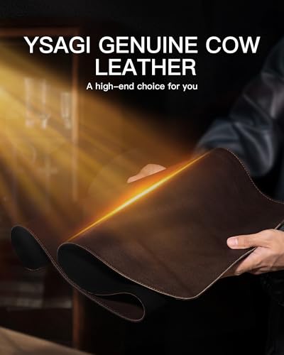 YSAGi Genuine Leather Desk Mat, 31.5"x15.8" Office Desk Pad, Thick Premium Table Pad with Stitched Line, Non-Slip Laptop Writing Pad with Rubber Base (Dark Brown, 31.5"x15.8") - Image 2