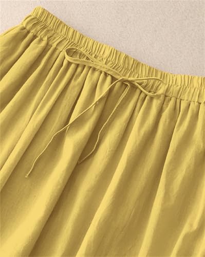 SANGTREE Women's Lace Cotton Linen Midi Skirt High Waisted A Line Flowy Swing Boho Long Skirts2