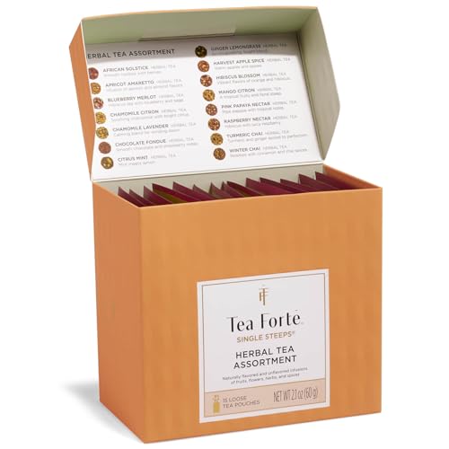 Image of Tea Forte Single Steeps Loose Leaf Tea Sampler, Assorted Variety Tea Box, 15 Single Serve Pouches, Herbal