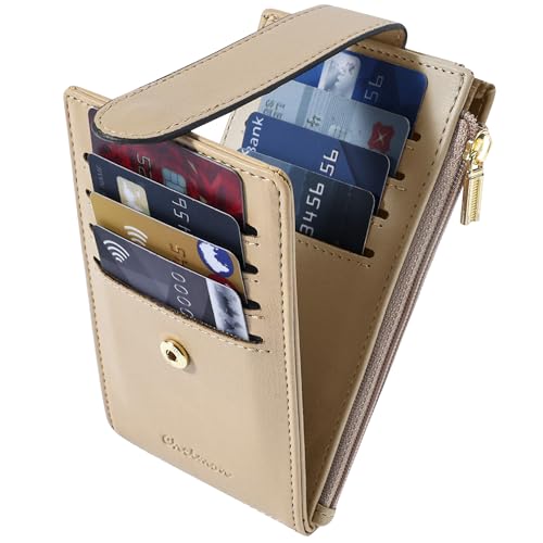 Image of Chelmon Womens Wallet Slim RFID Blocking Bifold Multi Card Case Wallet with Zipper Pocket (Khaki)