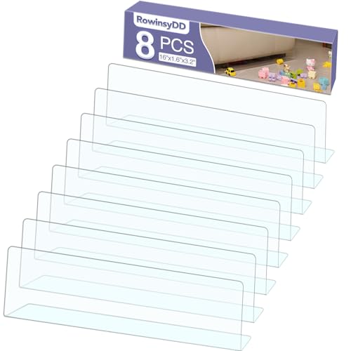 Image of RowinsyDD 8 Pack Toy Blocker for Furniture, Clear Under Couch Blocker, Stop Things Going Under Sofa or Bed, 16" L x 3.2" H, Adjustable Gap Bumper for Furniture with Strong Tape
