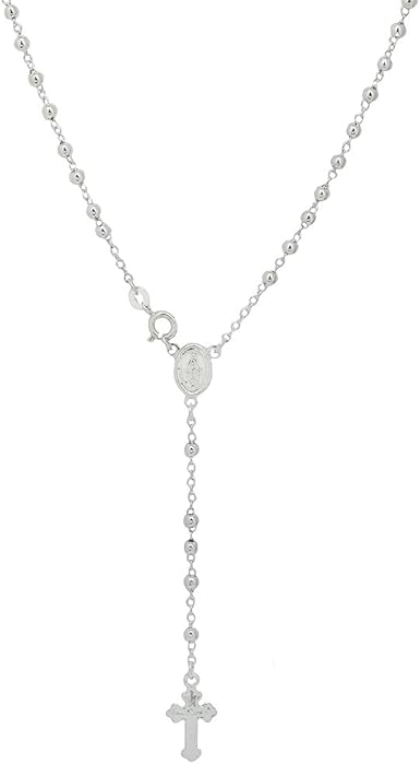 Silver rosary necklace womens Clearance