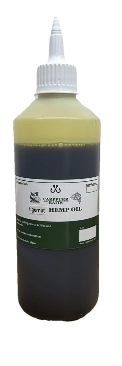 Carppurr baits Tiger Nut Flavoured Hemp Oil – 500ml-1L-2L-3L-5L – Carp & Coarse Fishing Liquid Attractant, PVA Friendly Bait Soak & Pellet Booster (500ml)