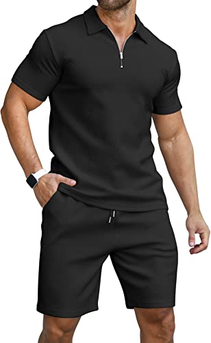 KUYIGO Men's Polo Shirt and Shorts Set Summer Outfits Fashion Cas...