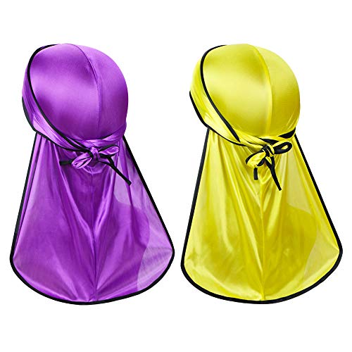 Silky Durag Headwraps (2PCS) with Extra Long Tail and Wide Straps for 360 Waves
