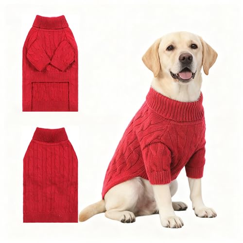 Image of Small /Medium Dog Sweater, Warm Dog Winter Coat w /Sleeves, Comfortable High Neck Premium Dog Clothes for Labrador-Best for Holidays, Daily Walks XL Deep Red