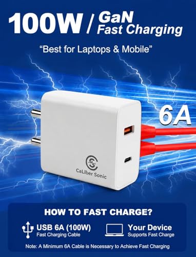 Image of 100W GaN Fast Charger with Dual Cable (USB-C to C & USB-A to C) | PD 3.1 Fast Charging Wall Adapter | Multi Device Charger for Laptops, Smartphones & Tablets